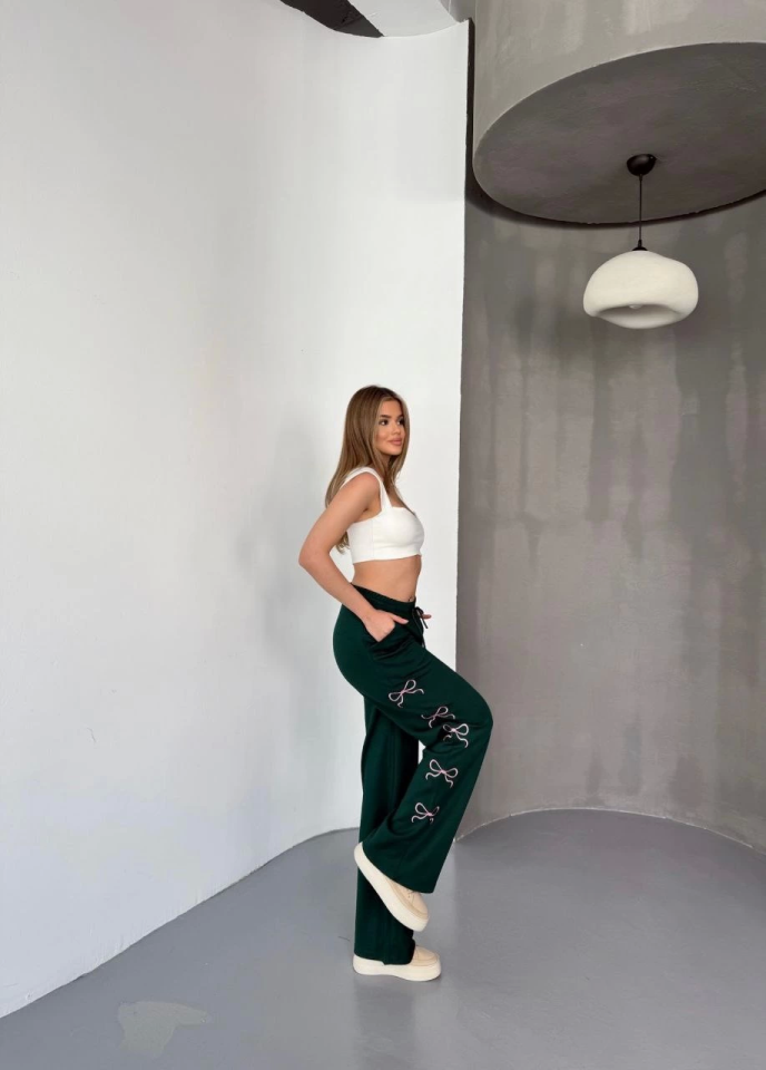 Osy Modal Yumuşak Dokulu Kumaş Nakış Işlemeli Rahat Bol Paça Eşofman Pantalon - Haki