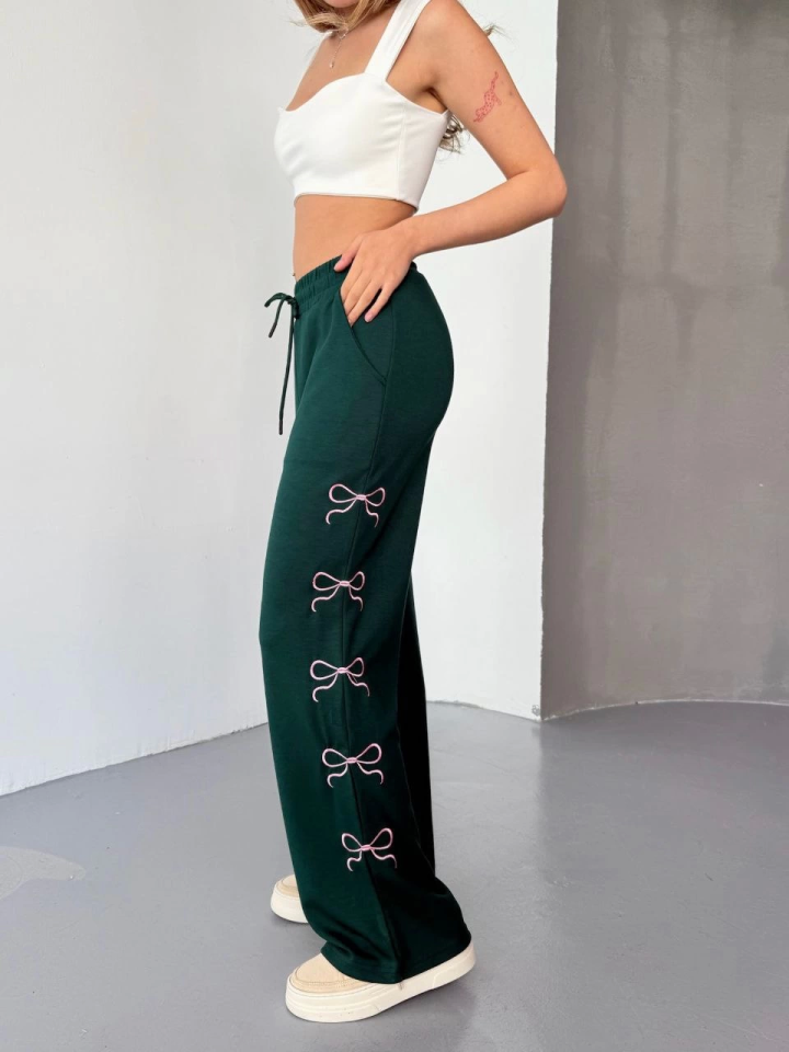 Osy Modal Yumuşak Dokulu Kumaş Nakış Işlemeli Rahat Bol Paça Eşofman Pantalon - Haki