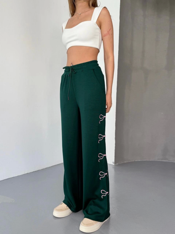 Osy Modal Yumuşak Dokulu Kumaş Nakış Işlemeli Rahat Bol Paça Eşofman Pantalon - Haki