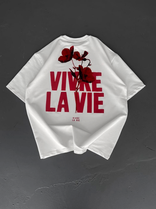 Baskılı Oversize Bisiklet Yaka T-shirt - Beyaz