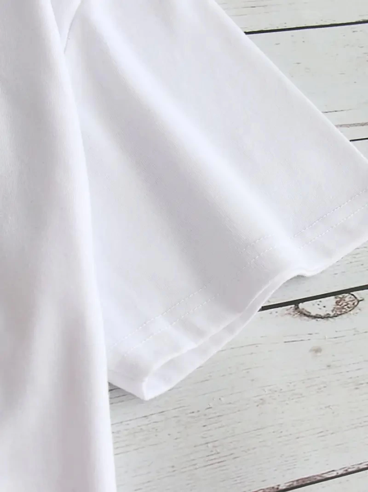 Baskılı Oversize Bisiklet Yaka T-shirt - Beyaz