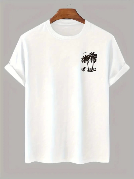 Baskılı Oversize Bisiklet Yaka T-shirt - Beyaz