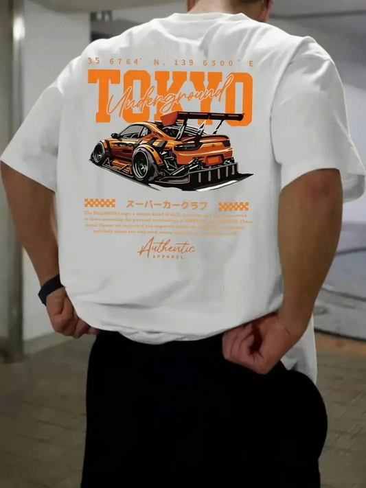 Baskılı Oversize Bisiklet Yaka T-shirt - Beyaz