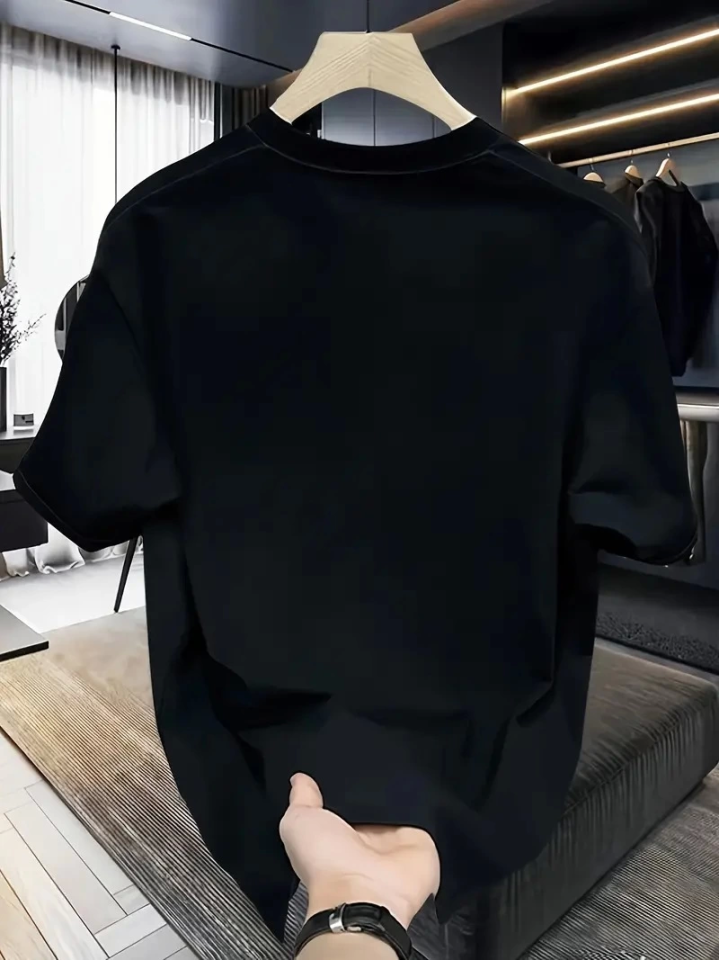 Rahat Bisiklet Yaka Tişört, Yaratıcı Karikatür Baskı - Yumuşak Polyester, Her Mevsim Giyilebilir- Siyah