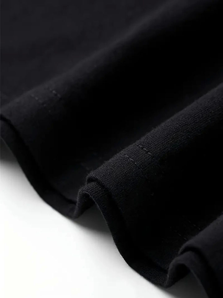 Rahat Bisiklet Yaka Tişört, Yaratıcı Karikatür Baskı - Yumuşak Polyester, Her Mevsim Giyilebilir- Siyah