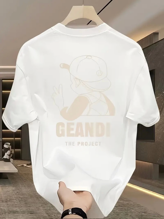 Geniş Kesim Pamuklu Tişört - GANDHI The Project Baskılı, Beyaz, Rahat Kesim, Kısa Kollu, Günlük Kıyafet, Her Gün Giyilebilecek Tişört- Beyaz