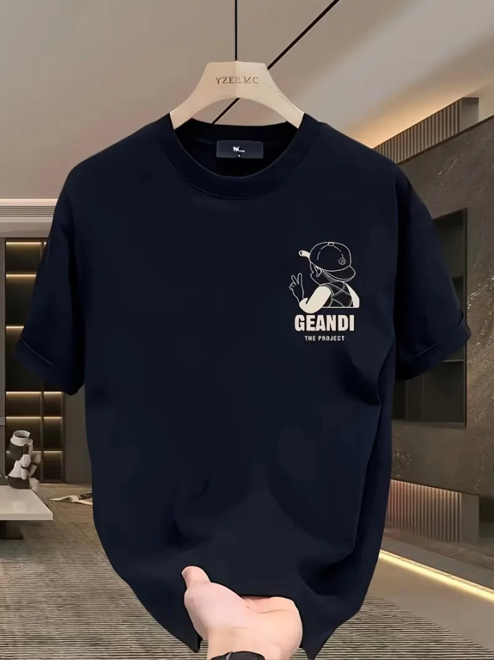 Geniş Kesim Pamuklu Tişört - GANDHI The Project Baskılı, Siyah, Rahat Kesim, Kısa Kollu, Günlük Kıyafet, Her Gün Giyilebilecek Tişört- Siyah