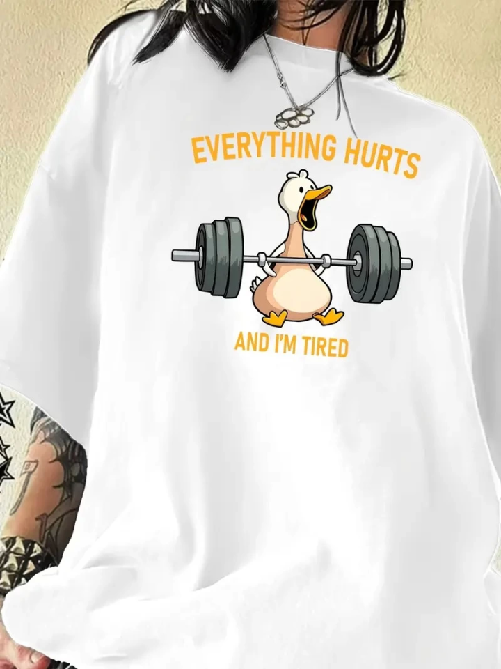 Baskılı Oversize Bisiklet Yaka T-shirt - Beyaz