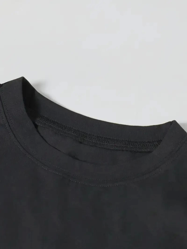 Baskılı Oversize Bisiklet Yaka T-shirt - Siyah