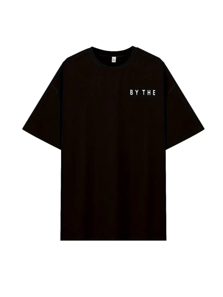 Kadınlar İçin Geniş Kesim Tişört - Kısa Kollu, Bol Kesim, Manzaralı Okyanus Baskı, Günlük Yazlık Üst, Siyah- Siyah