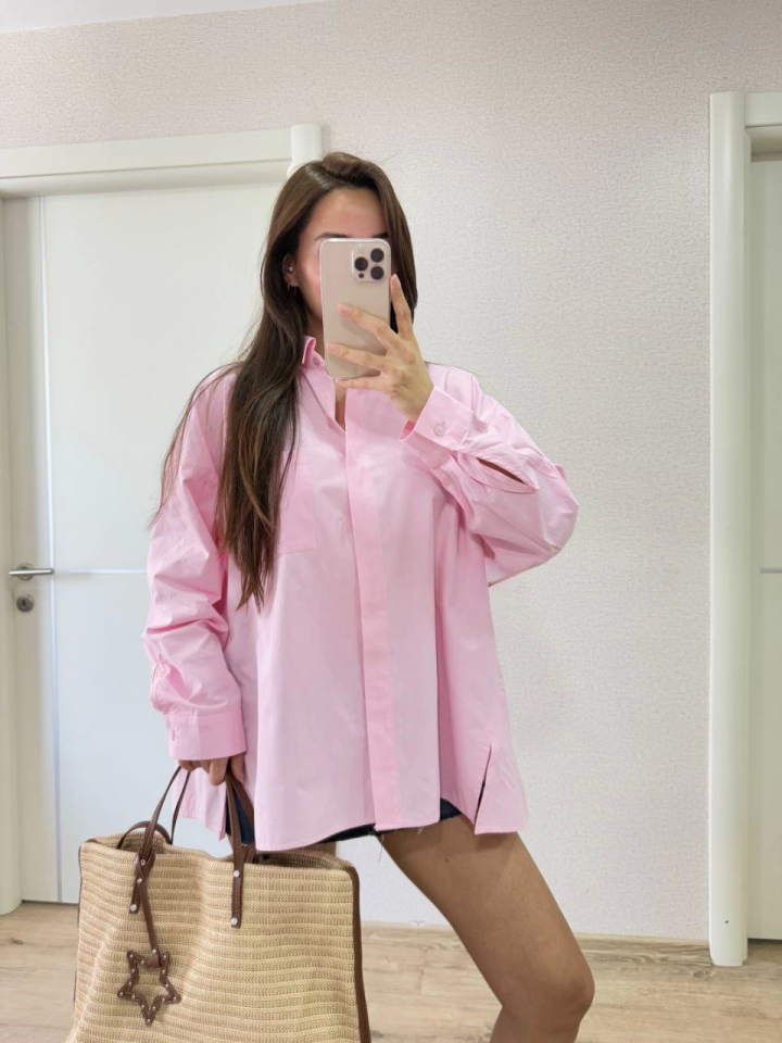 Yakalı Yandan Yırtmaçlı Gömlek - Pembe