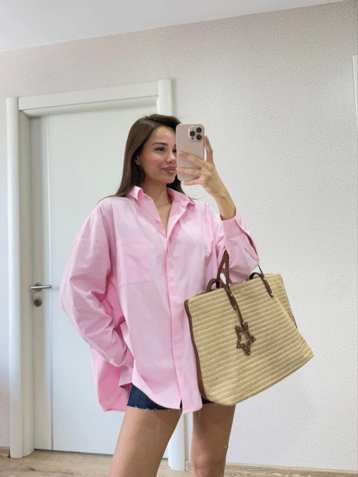 Yakalı Yandan Yırtmaçlı Gömlek - Pembe