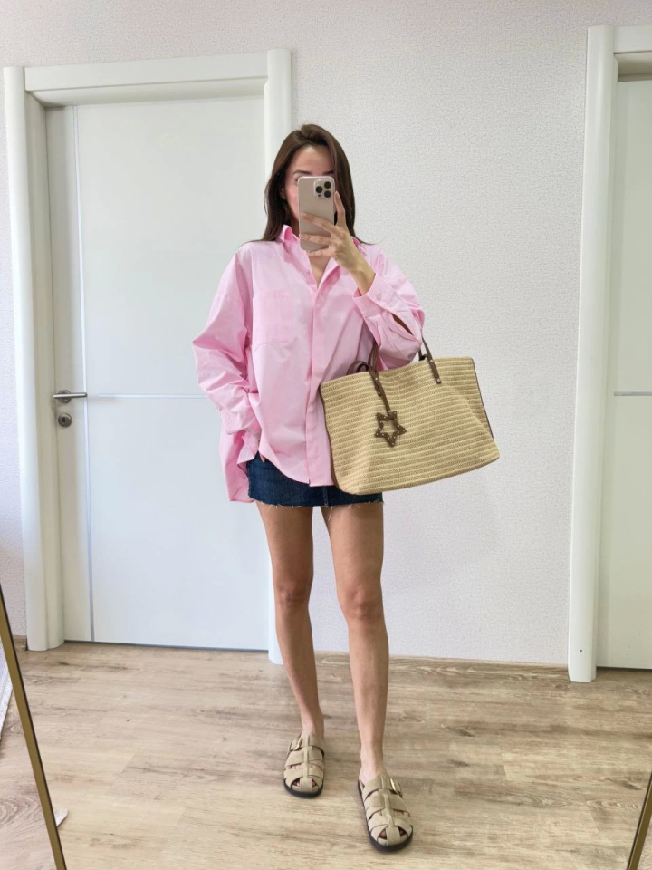 Yakalı Yandan Yırtmaçlı Gömlek - Pembe