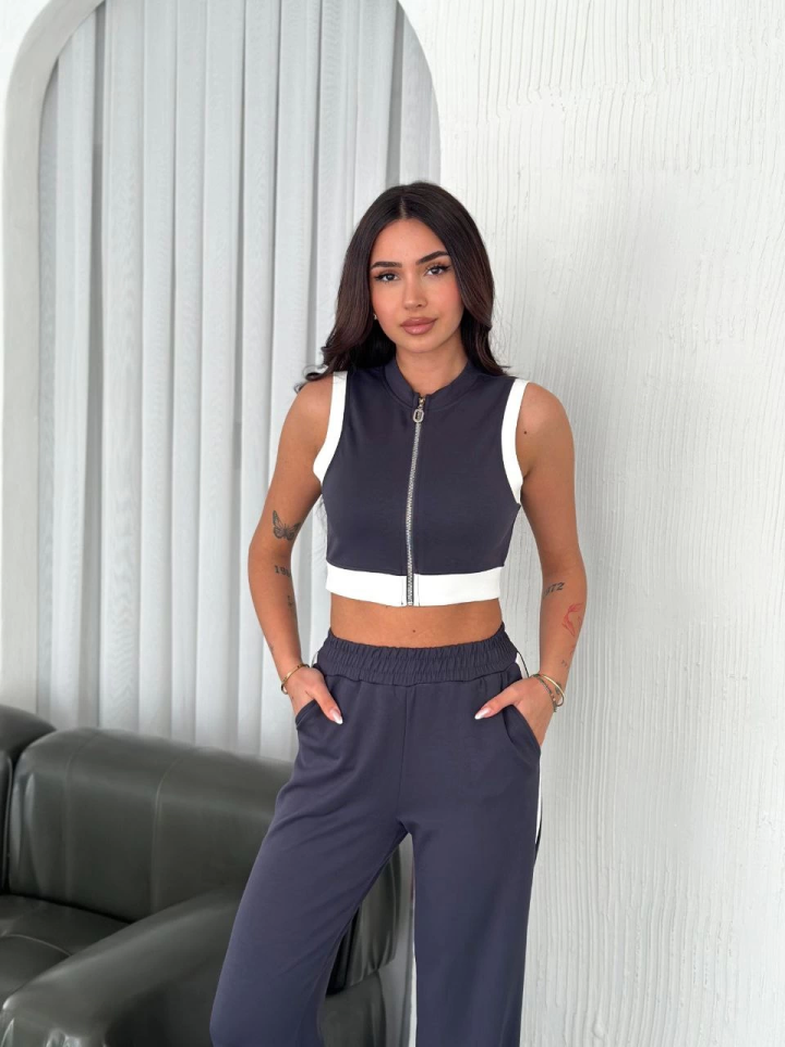 Osy Modal Yumuşak Dokulu Kumaş Tam Fermuarlı Crop Pantalon İkili Takım - Antrasit