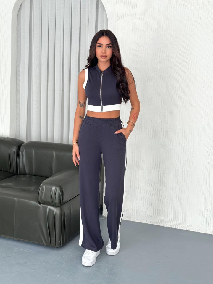Osy Modal Yumuşak Dokulu Kumaş Tam Fermuarlı Crop Pantalon İkili Takım - Antrasit