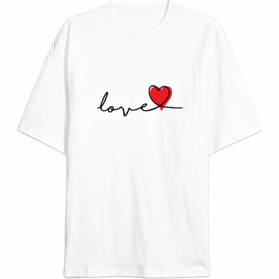 Sevgililer Günü İçin Özel Tasarım Love Baskılı T-shirt - Beyaz