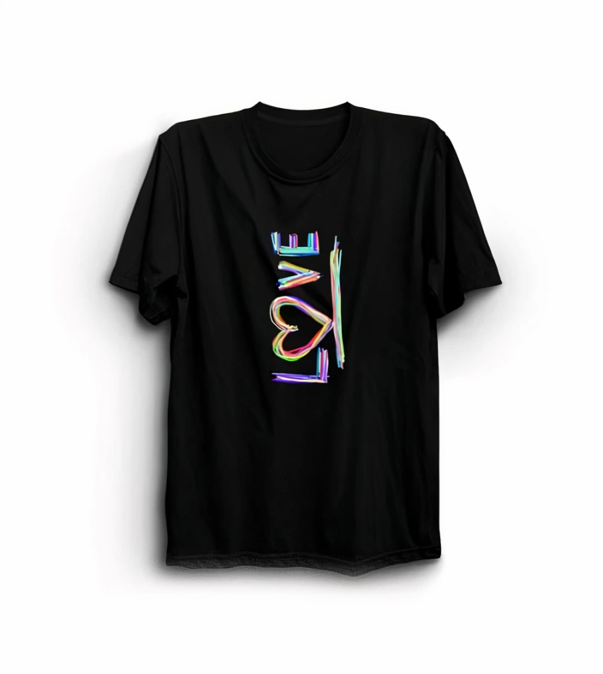 Sevgililer Günü İçin Özel Tasarım Love Baskılı T-shirt - Siyah