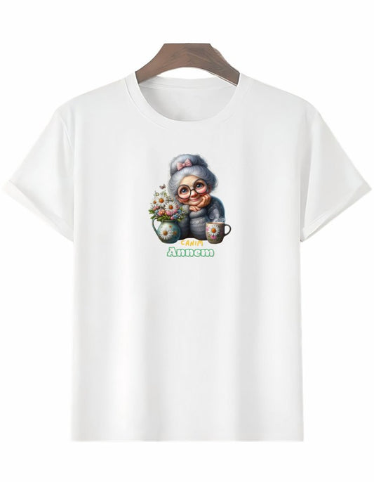 Anneler Gününe Özel Tasarım Canım Annem Baskılı T-shirt - Beyaz