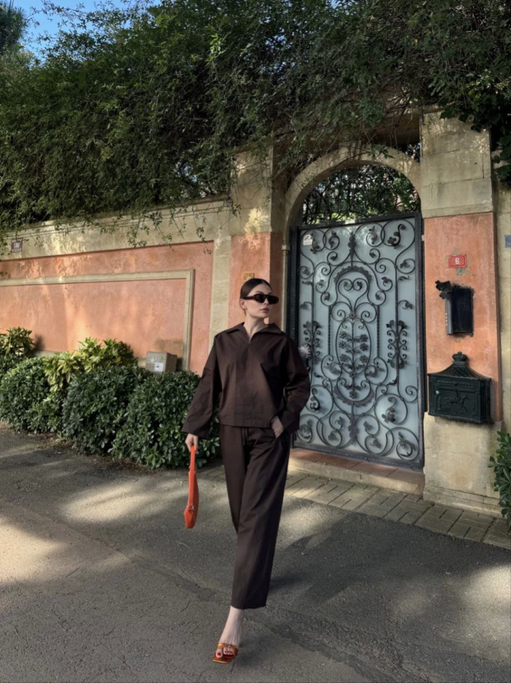 Uzun Kollu Yakalı Gömlek Pantalon Takım- Kahverengi