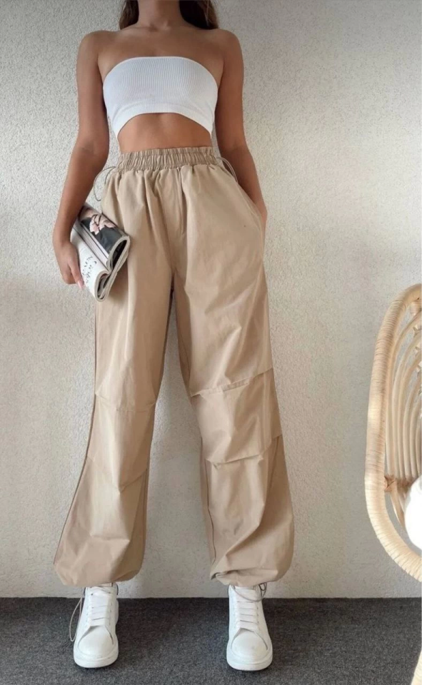 Cepli Paraşut Pantalon - Bej