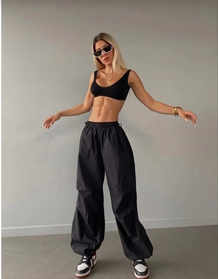 Cepli Paraşut Pantalon - Siyah