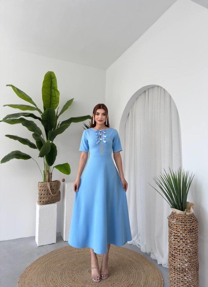 Wera Taşlı Fiyonk Detaylı Elbise