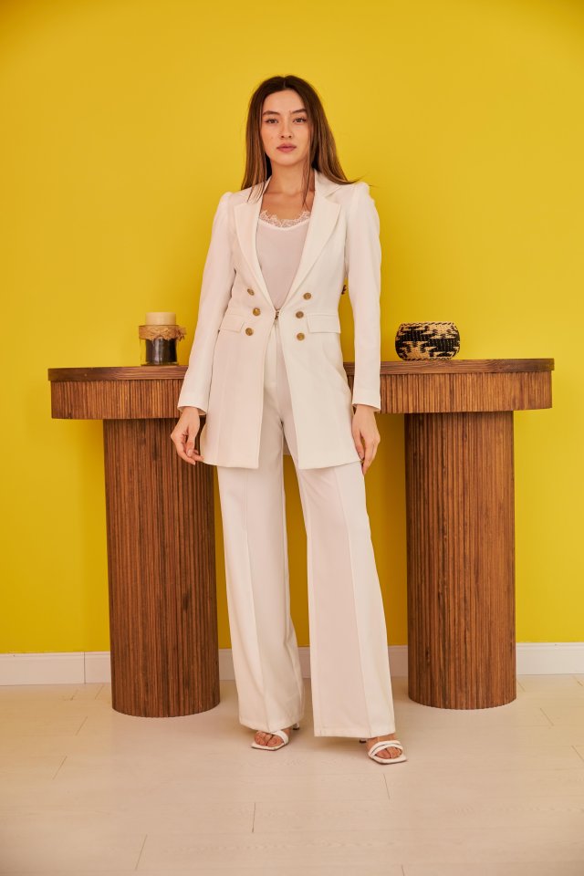 Ekru Blazer Düğmeli Ceket