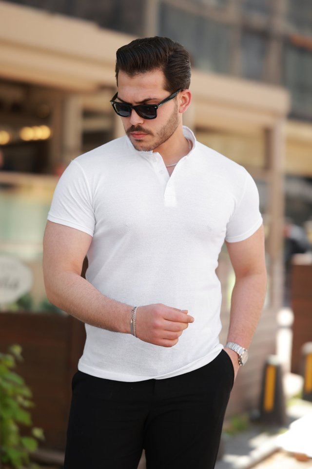 Erkek Hakim Yaka Dokuma Pamuklu Kumaş Kısa Kollu T-shirt