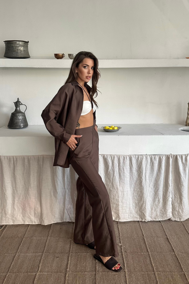 GÖMLEK-PANTOLON TAKIM CUPRA KUMAŞ - Kahverengi