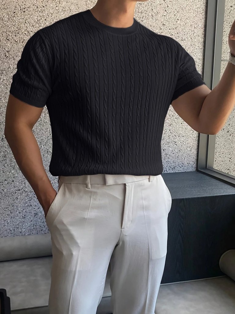 Erkek Kısa Kollu Bisiklet Yaka Triko Bluz