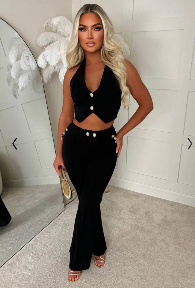 Kadın Dalgıç Kumaş Düğme Detaylı Yelek Pantolon Ikili Takım