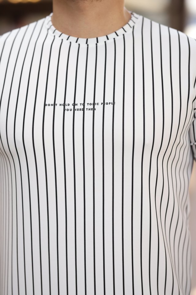 Erkek Dikey çizgili Ottoman Kumaş Kısa Kollu T-shirt