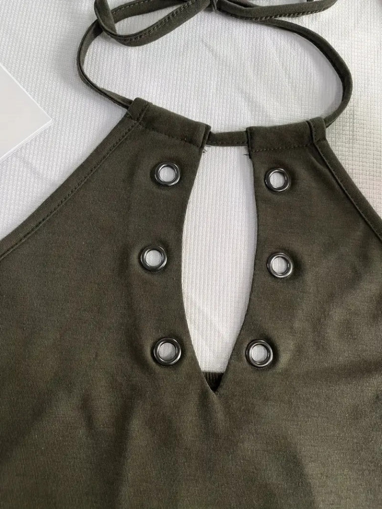 Kadın Askılı Kuş Gözü Ve Dekolte Detay Boyundan Bağlamalı Viskon Bluz