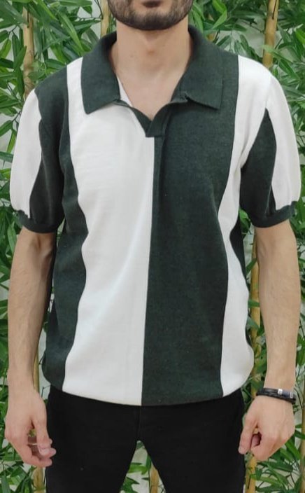 Erkek Kısa Kollu Polo Yakalı Blok Desenli Triko Bluz