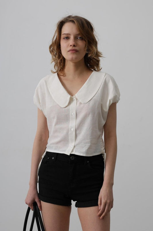 Bebe Yaka Yanları Bağlamalı Bluz - Beyaz