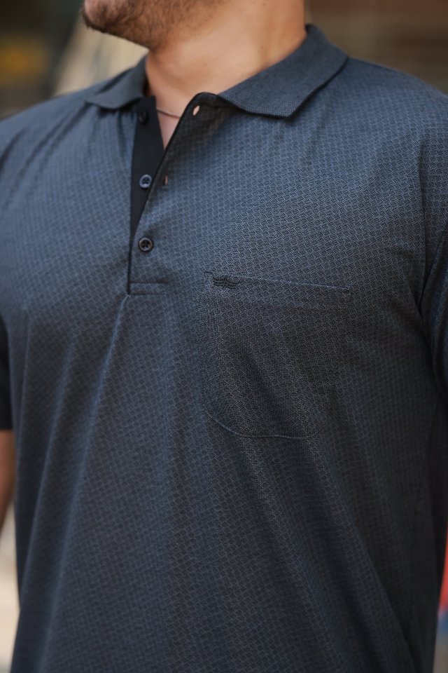 Erkek Yakalı Mini Jakarlı Kısa Kollu T-shirt