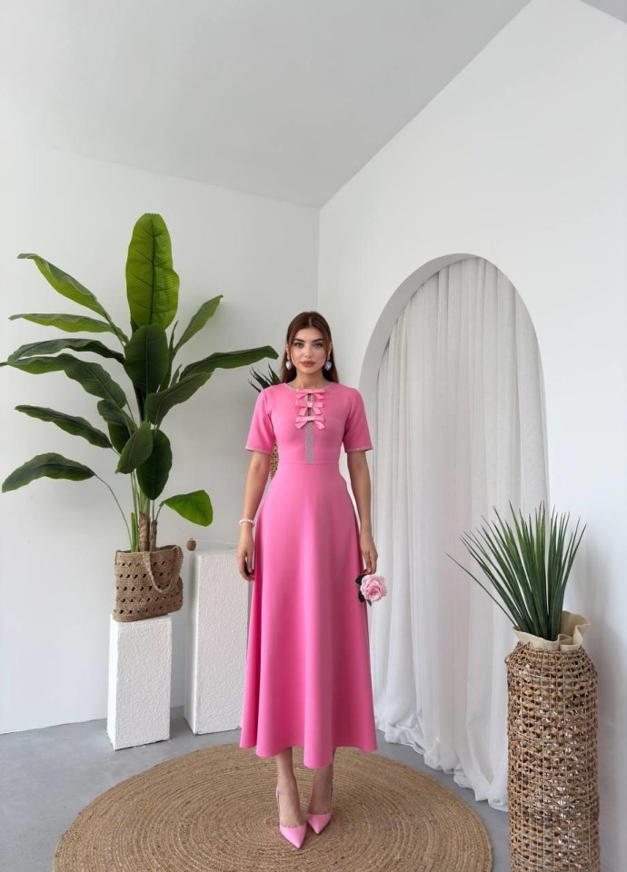 Wera Taşlı Fiyonk Detaylı Elbise