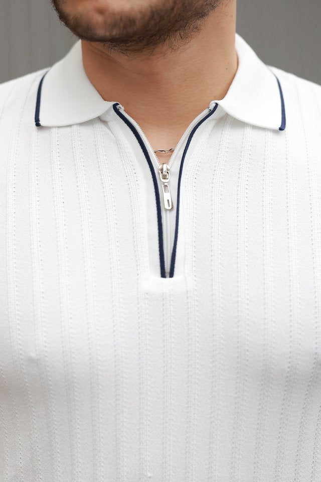 Erkek Fermuarlı Yakalı Kısa Kollu T-shirt