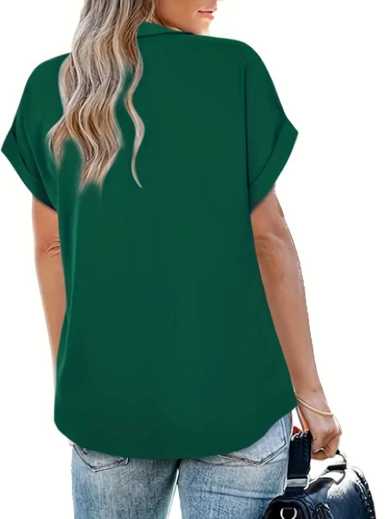 Kadın Kısa Kollu Yakalı Uzun Sandy Bluz