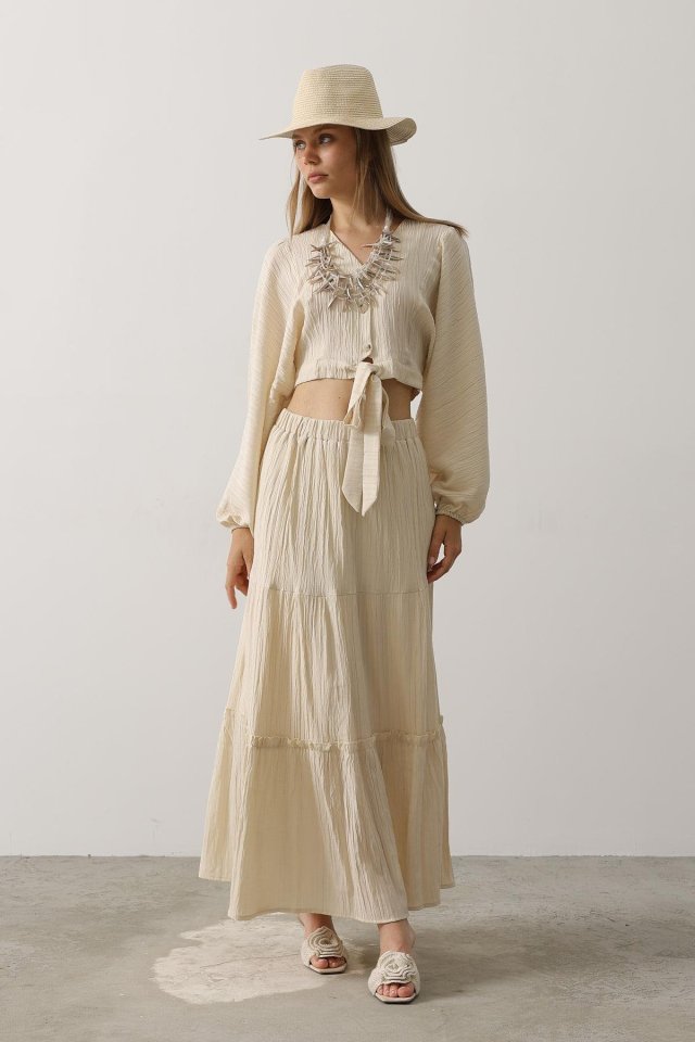 Balon Kollu Etekli Kaş Takım - Taş