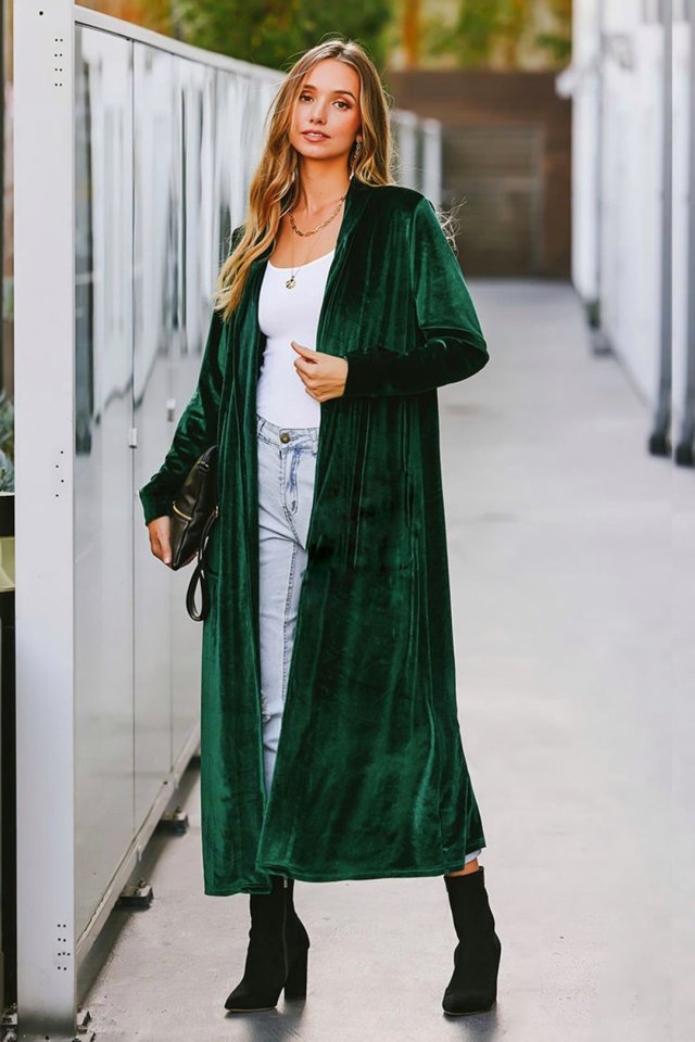 Kadın Uzun Kollu önü Açık Kolları Uzun Midi Ceket