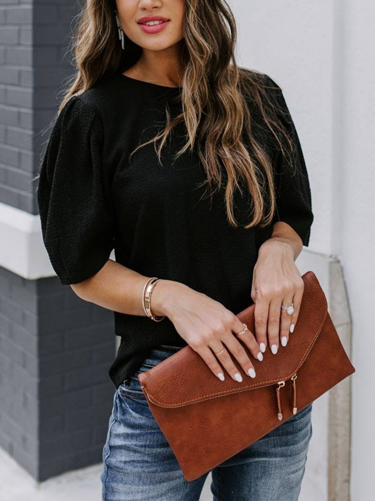 Kadın Kısa Kollu Pileli Balın Kol Bürümcük Bluz