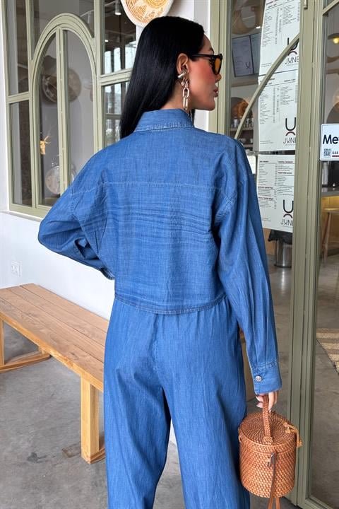 Denim Gömlek Plazzo Pantolon Takım 10163-08