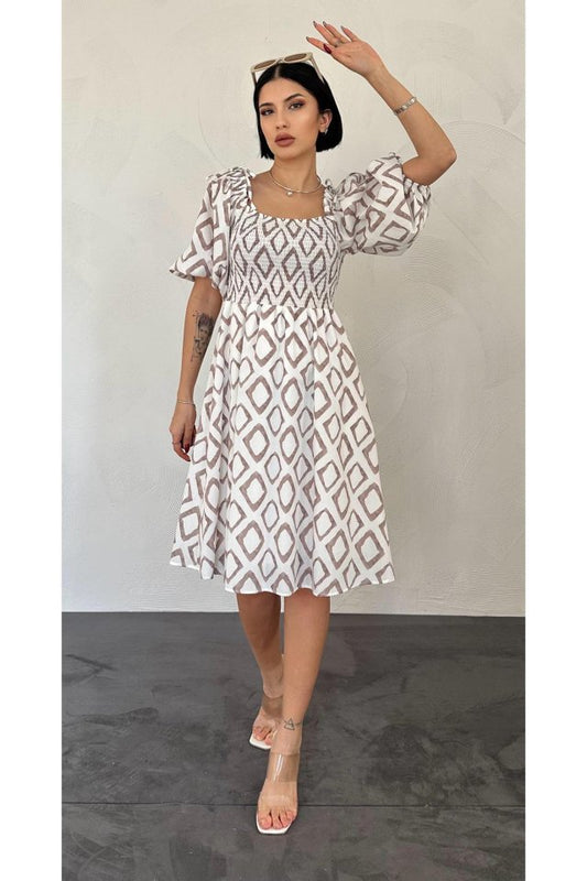 Vizon Kare Desenli Yazlık Elbise