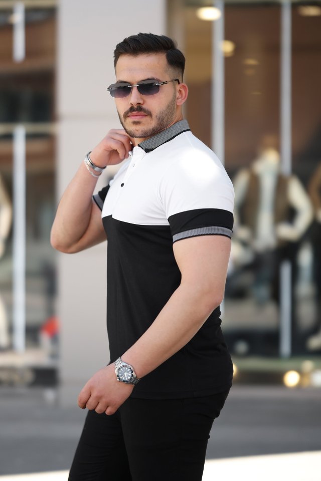 Erkek Yakalı çift Renk Kısa Kollu T-shirt