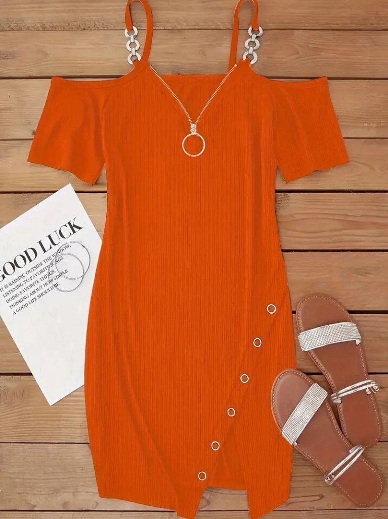 Kadın Askılı önü Fermuarlı Asimetrik Kesim Detaylı Kalın Fitilli Kaşkorse Elbise