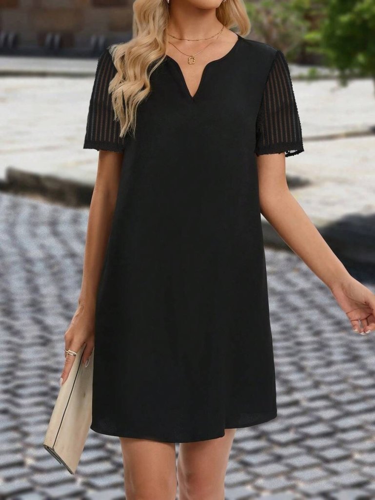 Kadın Kısa Kollu V Yakalı Kısa Janjan Krep Elbise