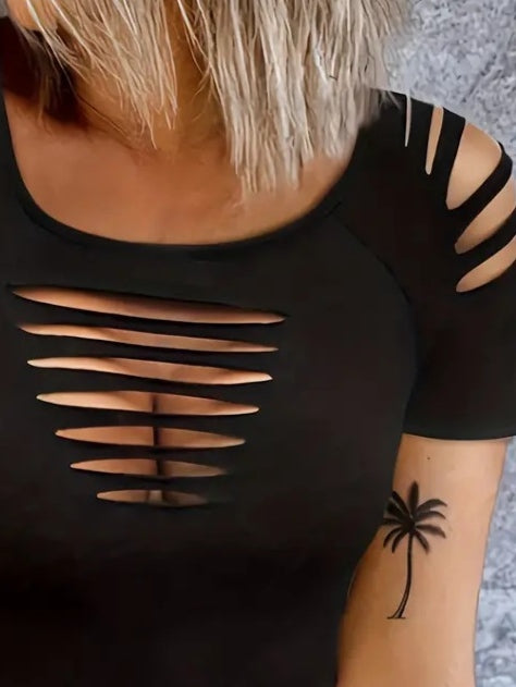 Kadın Kısa Kollu Omuz Ve Göğüs Kesik Detay Viskon Bluz