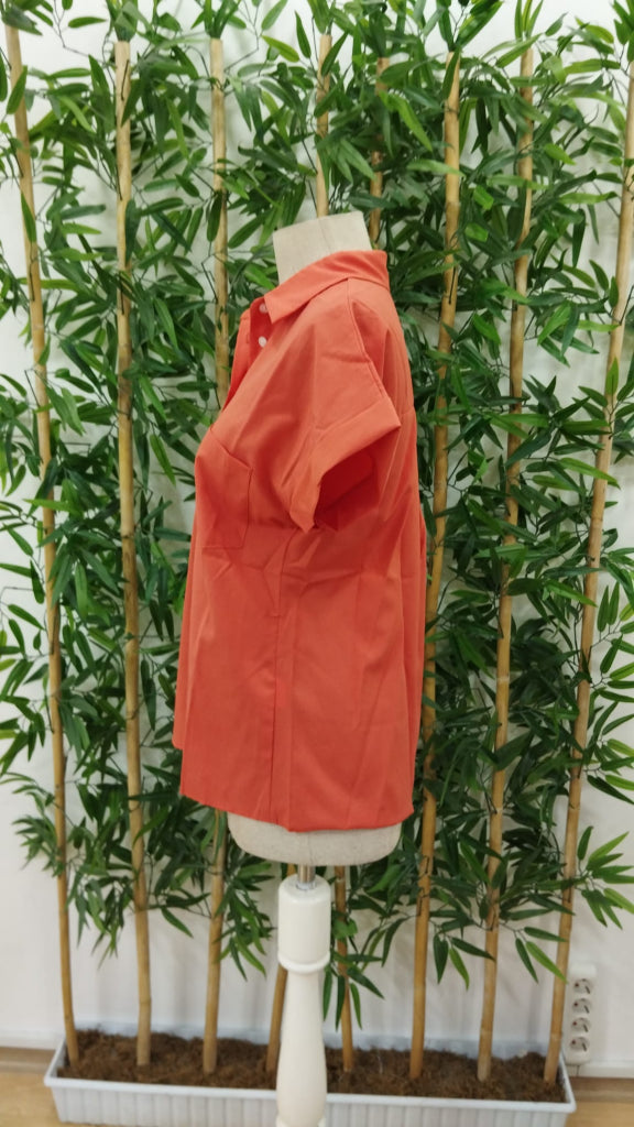 Kadın Kısa Kollu V Yakalı önden Düğmeli Dokuma Gömlek