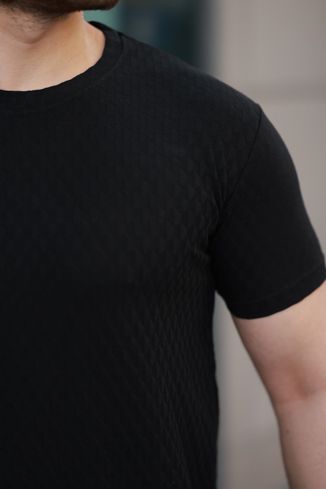 Erkek Kısa Kollu Baklava Desenli T-shirt